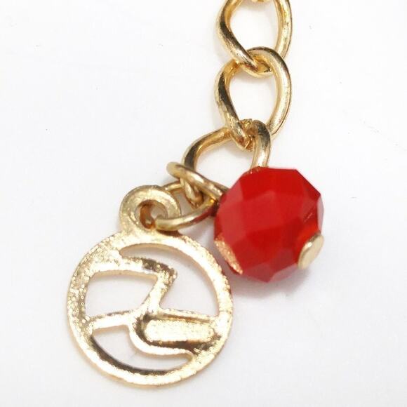 Red Crystal Necklace, Beaded Statement Choker Gold Accents, 22 Inches - Picture 6 of 11